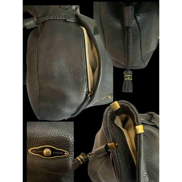 Elliott Lucca Sintra Shoulder Bag Black Pebbled Leather Hobo Zipper Tassels - Picture 9 of 9